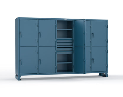 Extreme Duty 12 GA Double-Tier Locker with 10 Compartments, 15 Shelves, 20 Drawers - 122 in. W x 24in. D x 78 in. H - 106-24-2TPL-20DB-5010