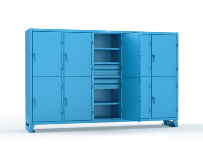 Extreme Duty 12 GA Double-Tier Locker with 10 Compartments, 15 Shelves, 20 Drawers - 122 in. W x 24in. D x 78 in. H - 106-24-2TPL-20DB-5012
