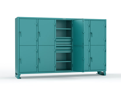Extreme Duty 12 GA Double-Tier Locker with 10 Compartments, 15 Shelves, 20 Drawers - 122 in. W x 24in. D x 78 in. H - 106-24-2TPL-20DB-5021