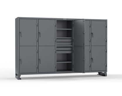 Extreme Duty 12 GA Double-Tier Locker with 10 Compartments, 15 Shelves, 20 Drawers - 122 in. W x 24in. D x 78 in. H - 106-24-2TPL-20DB-7024