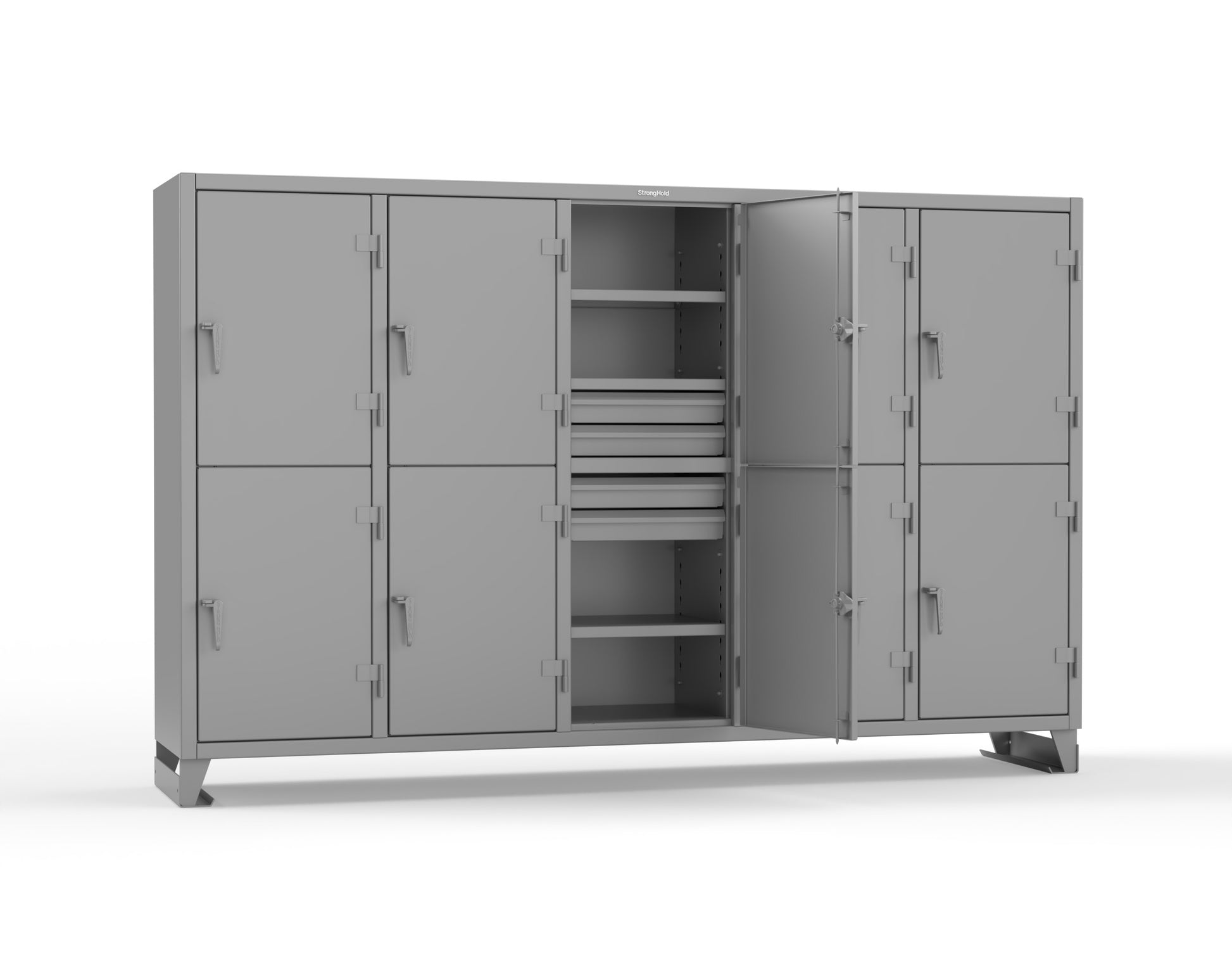 Extreme Duty 12 GA Double-Tier Locker with 10 Compartments, 15 Shelves, 20 Drawers - 122 in. W x 24in. D x 78 in. H - 106-24-2TPL-20DB-7037