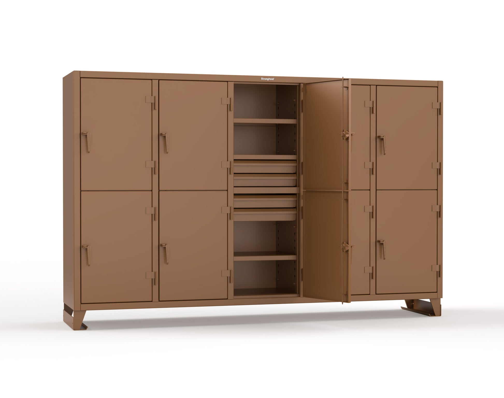 Extreme Duty 12 GA Double-Tier Locker with 10 Compartments, 15 Shelves, 20 Drawers - 122 in. W x 24in. D x 78 in. H - 106-24-2TPL-20DB-8025