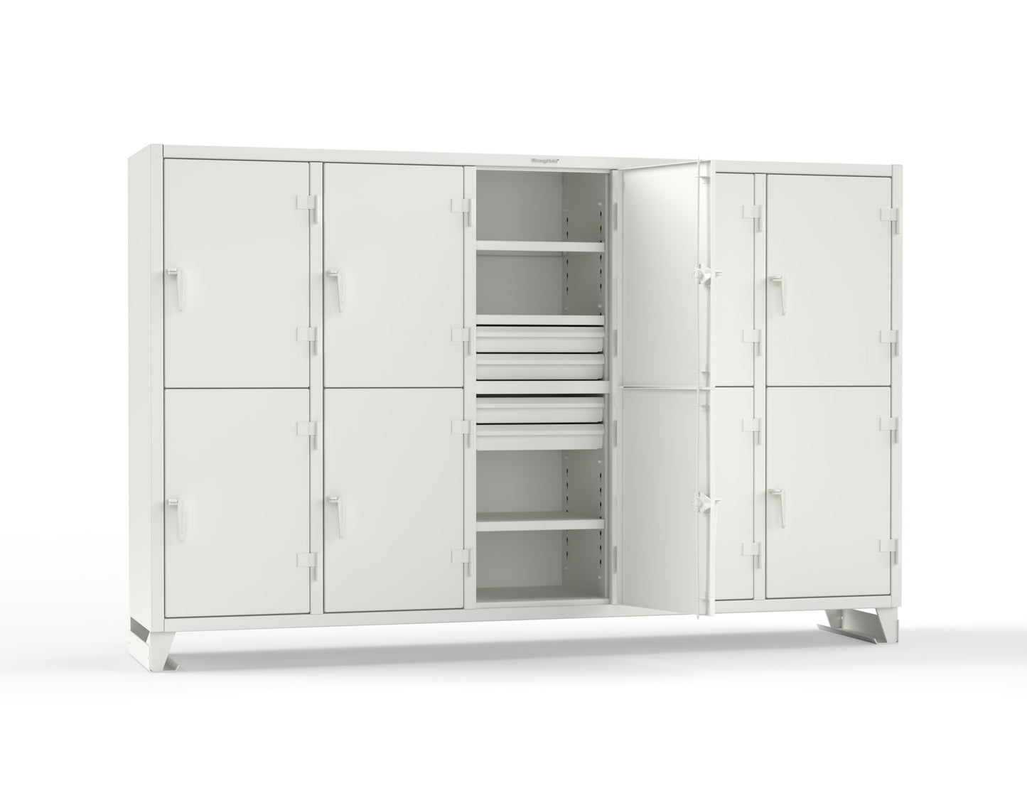 Extreme Duty 12 GA Double-Tier Locker with 10 Compartments, 15 Shelves, 20 Drawers - 122 in. W x 24in. D x 78 in. H - 106-24-2TPL-20DB-9003