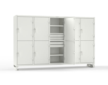 Extreme Duty 12 GA Double-Tier Locker with 10 Compartments, 15 Shelves, 20 Drawers - 122 in. W x 24in. D x 78 in. H - 106-24-2TPL-20DB-9003