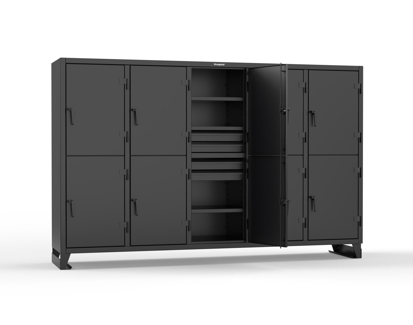 Extreme Duty 12 GA Double-Tier Locker with 10 Compartments, 15 Shelves, 20 Drawers - 122 in. W x 24in. D x 78 in. H - 106-24-2TPL-20DB-9005