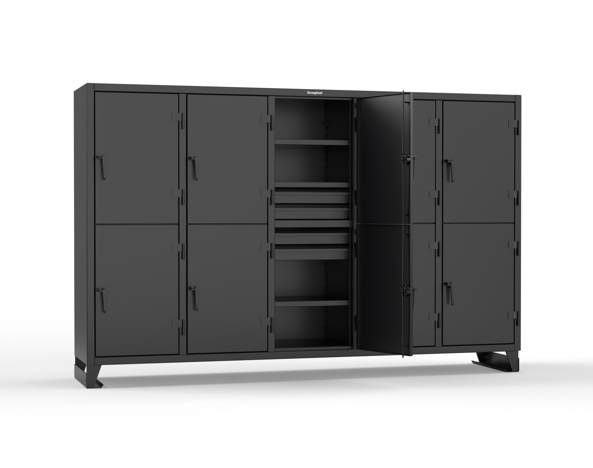 Extreme Duty 12 GA Double-Tier Locker with 10 Compartments, 15 Shelves, 20 Drawers - 122 in. W x 24in. D x 78 in. H - 106-24-2TPL-20DB-9005