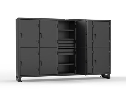 Extreme Duty 12 GA Double-Tier Locker with 10 Compartments, 15 Shelves, 20 Drawers - 122 in. W x 24in. D x 78 in. H - 106-24-2TPL-20DB-9005