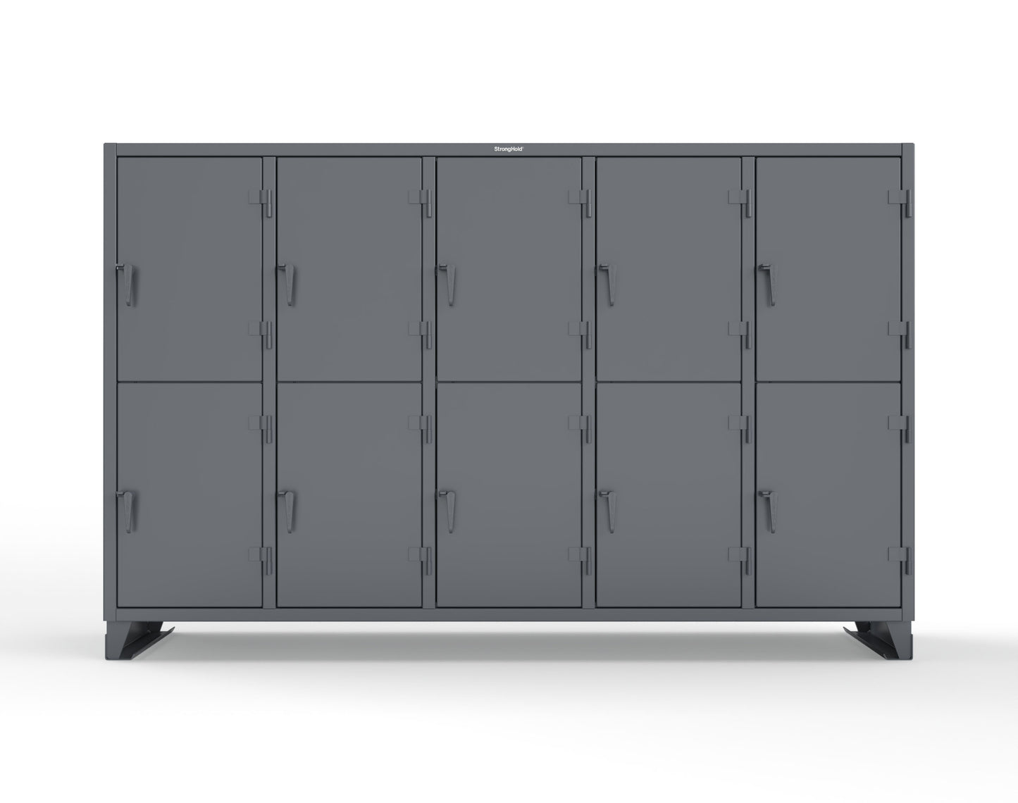 Extreme Duty 12 GA Double-Tier Locker with 10 Compartments, 20 Shelves, Coat Hooks - 122 in. W x 24in. D x 78 in. H - 106-24-2TPL-7024