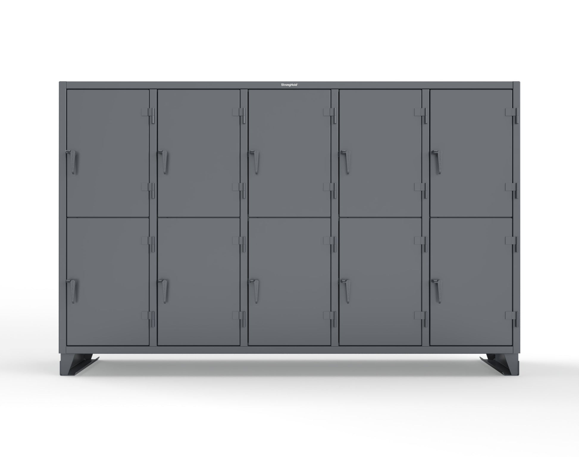 Extreme Duty 12 GA Double-Tier Locker with 10 Compartments, 20 Shelves, Coat Hooks - 122 in. W x 24in. D x 78 in. H - 106-24-2TPL-7024