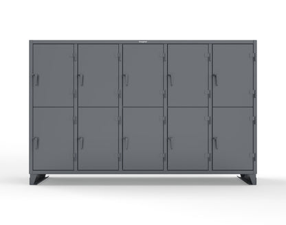 Extreme Duty 12 GA Double-Tier Locker with 10 Compartments, 20 Shelves, Coat Hooks - 122 in. W x 24in. D x 78 in. H - 106-24-2TPL-7024