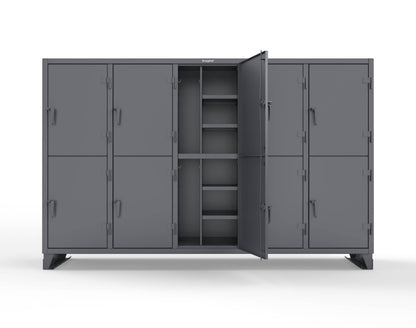 Extreme Duty 12 GA Double-Tier Locker with 10 Compartments, 20 Shelves, Coat Hooks - 122 in. W x 24in. D x 78 in. H - 106-24-2TPL-7024