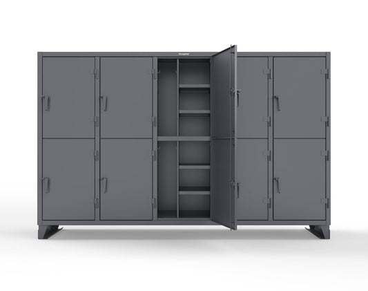 Extreme Duty 12 GA Double-Tier Locker with 10 Compartments, 20 Shelves, Coat Hooks - 122 in. W x 24in. D x 78 in. H - 106-24-2TPL-7024