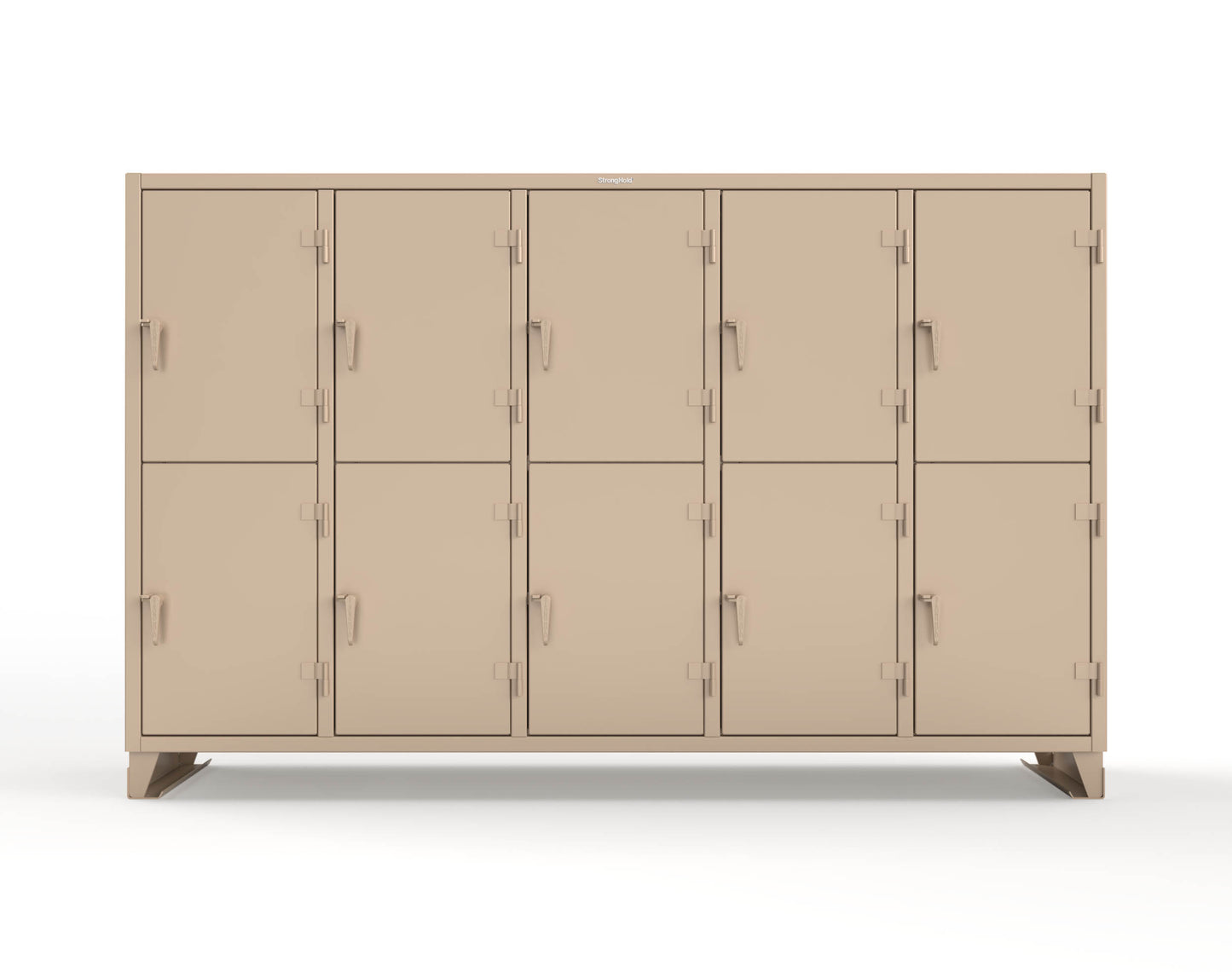 Extreme Duty 12 GA Double-Tier Locker with 10 Compartments, 20 Shelves, Coat Hooks - 122 in. W x 24in. D x 78 in. H - 106-24-2TPL-1019