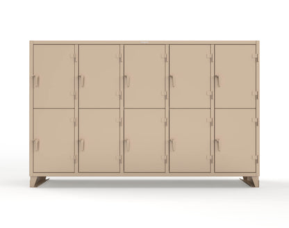Extreme Duty 12 GA Double-Tier Locker with 10 Compartments, 20 Shelves, Coat Hooks - 122 in. W x 24in. D x 78 in. H - 106-24-2TPL-1019
