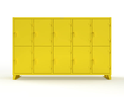 Extreme Duty 12 GA Double-Tier Locker with 10 Compartments, 20 Shelves, Coat Hooks - 122 in. W x 24in. D x 78 in. H - 106-24-2TPL-1023