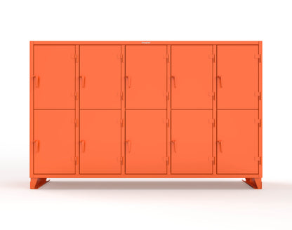 Extreme Duty 12 GA Double-Tier Locker with 10 Compartments, 20 Shelves, Coat Hooks - 122 in. W x 24in. D x 78 in. H - 106-24-2TPL-2004
