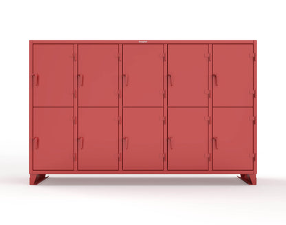 Extreme Duty 12 GA Double-Tier Locker with 10 Compartments, 20 Shelves, Coat Hooks - 122 in. W x 24in. D x 78 in. H - 106-24-2TPL-3001