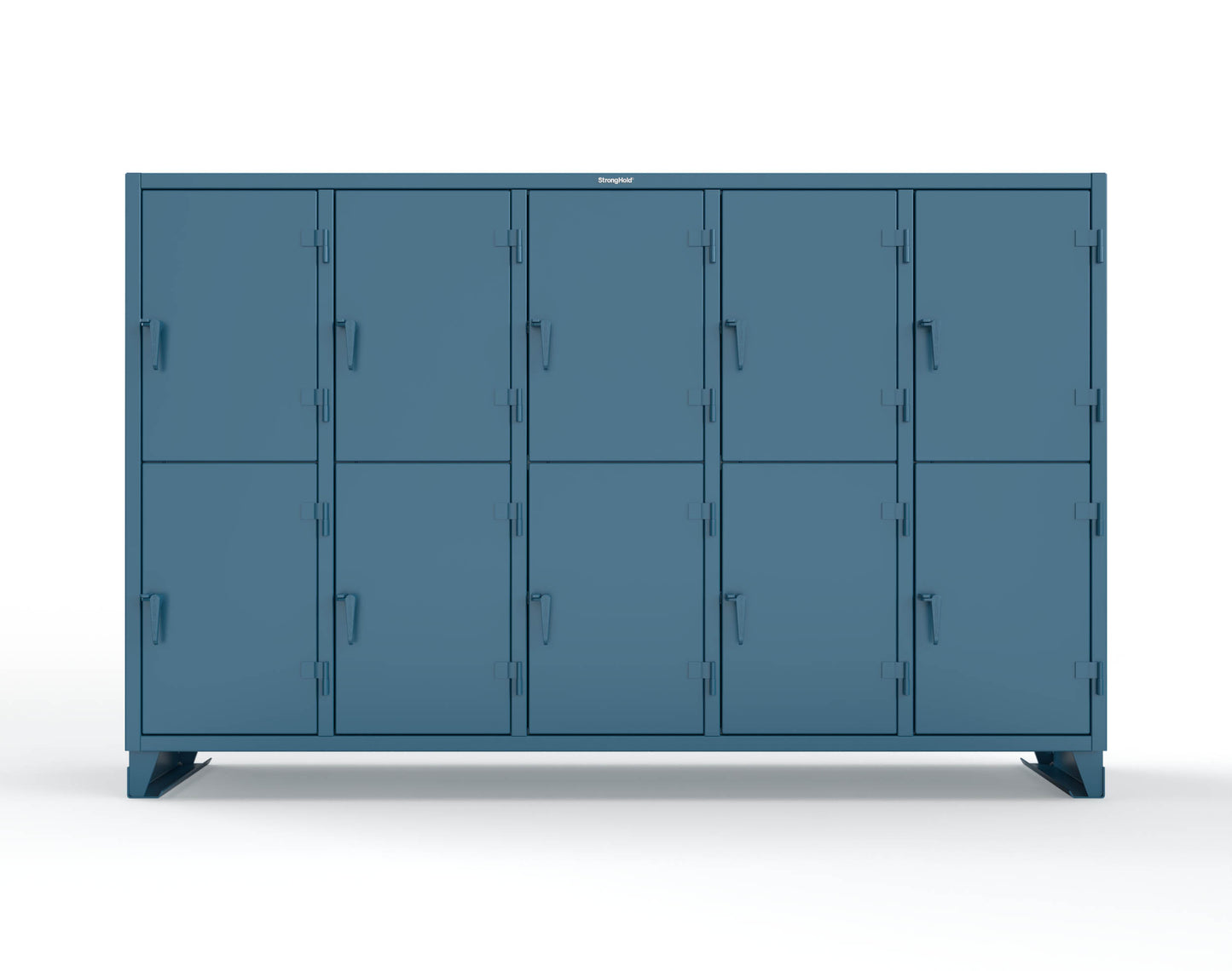 Extreme Duty 12 GA Double-Tier Locker with 10 Compartments, 20 Shelves, Coat Hooks - 122 in. W x 24in. D x 78 in. H - 106-24-2TPL-5010