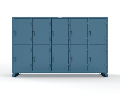 Extreme Duty 12 GA Double-Tier Locker with 10 Compartments, 20 Shelves, Coat Hooks - 122 in. W x 24in. D x 78 in. H - 106-24-2TPL-5010