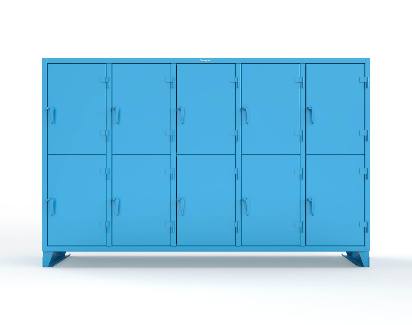 Extreme Duty 12 GA Double-Tier Locker with 10 Compartments, 20 Shelves, Coat Hooks - 122 in. W x 24in. D x 78 in. H - 106-24-2TPL-5012