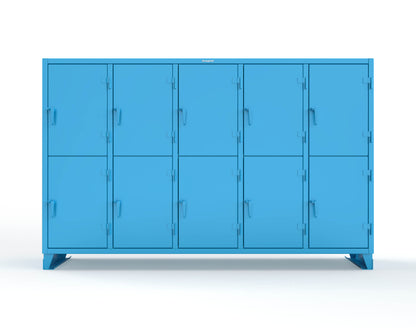 Extreme Duty 12 GA Double-Tier Locker with 10 Compartments, 20 Shelves, Coat Hooks - 122 in. W x 24in. D x 78 in. H - 106-24-2TPL-5012