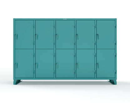 Extreme Duty 12 GA Double-Tier Locker with 10 Compartments, 20 Shelves, Coat Hooks - 122 in. W x 24in. D x 78 in. H - 106-24-2TPL-5021