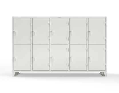 Extreme Duty 12 GA Double-Tier Locker with 10 Compartments, 20 Shelves, Coat Hooks - 122 in. W x 24in. D x 78 in. H - 106-24-2TPL-9003