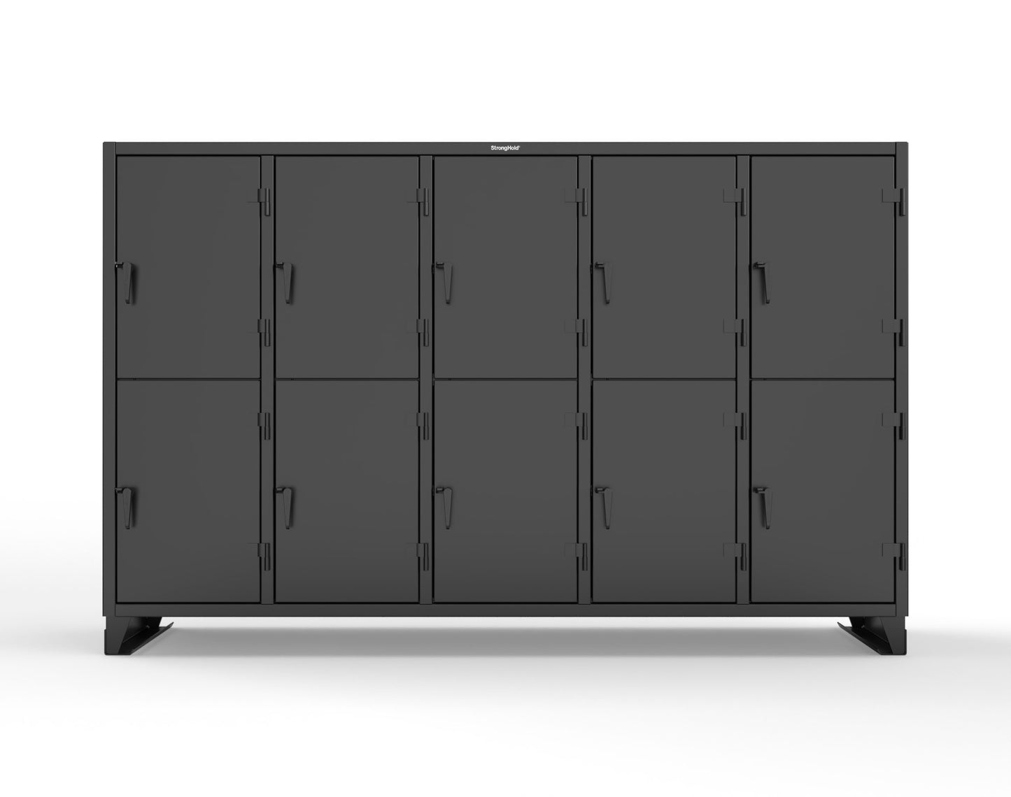 Extreme Duty 12 GA Double-Tier Locker with 10 Compartments, 20 Shelves, Coat Hooks - 122 in. W x 24in. D x 78 in. H - 106-24-2TPL-9005