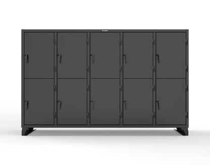 Extreme Duty 12 GA Double-Tier Locker with 10 Compartments, 20 Shelves, Coat Hooks - 122 in. W x 24in. D x 78 in. H - 106-24-2TPL-9005