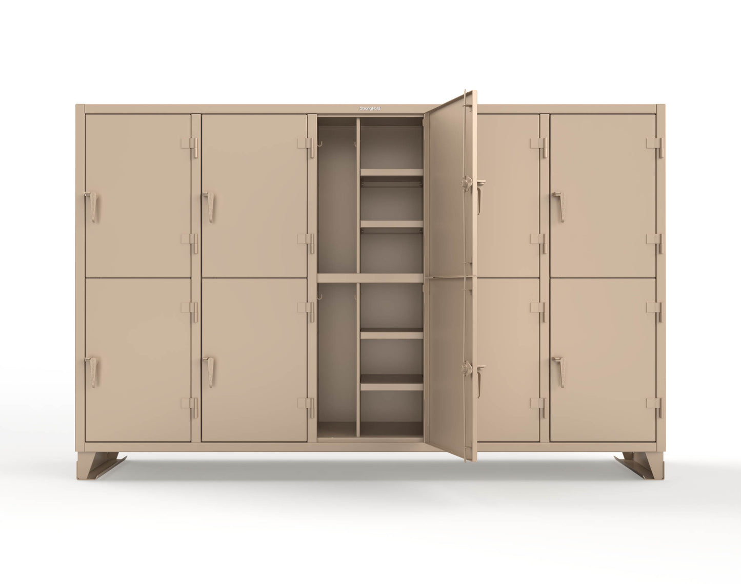 Extreme Duty 12 GA Double-Tier Locker with 10 Compartments, 20 Shelves, Coat Hooks - 122 in. W x 24in. D x 78 in. H - 106-24-2TPL-1019