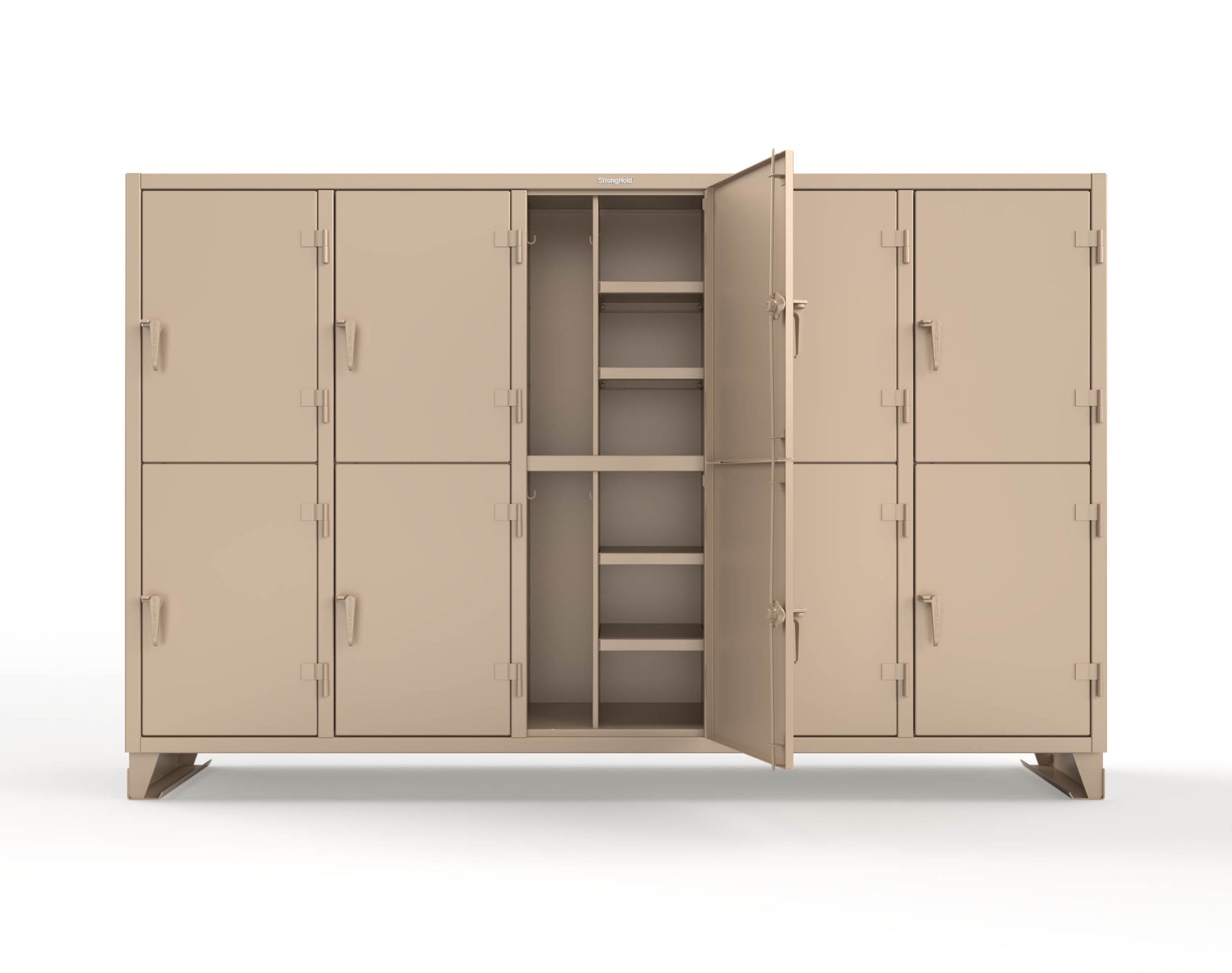 Extreme Duty 12 GA Double-Tier Locker with 10 Compartments, 20 Shelves, Coat Hooks - 122 in. W x 24in. D x 78 in. H - 106-24-2TPL-1019