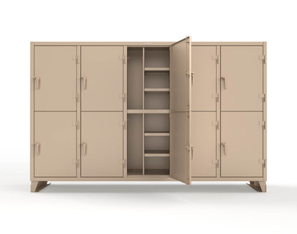 Extreme Duty 12 GA Double-Tier Locker with 10 Compartments, 20 Shelves, Coat Hooks - 122 in. W x 24in. D x 78 in. H - 106-24-2TPL-1019
