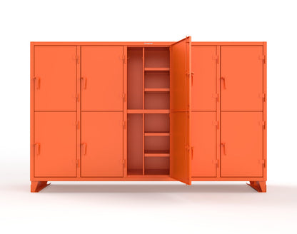 Extreme Duty 12 GA Double-Tier Locker with 10 Compartments, 20 Shelves, Coat Hooks - 122 in. W x 24in. D x 78 in. H - 106-24-2TPL-2004