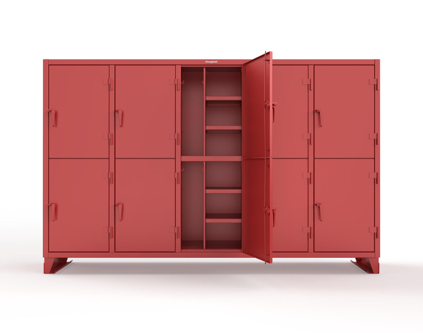 Extreme Duty 12 GA Double-Tier Locker with 10 Compartments, 20 Shelves, Coat Hooks - 122 in. W x 24in. D x 78 in. H - 106-24-2TPL-3001