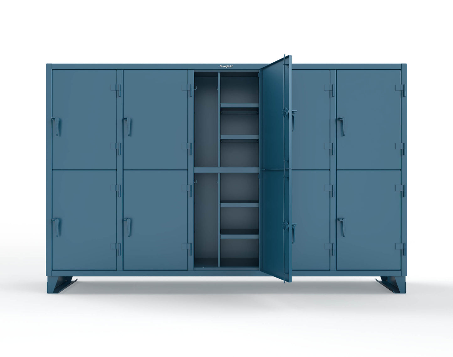 Extreme Duty 12 GA Double-Tier Locker with 10 Compartments, 20 Shelves, Coat Hooks - 122 in. W x 24in. D x 78 in. H - 106-24-2TPL-5010