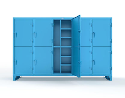 Extreme Duty 12 GA Double-Tier Locker with 10 Compartments, 20 Shelves, Coat Hooks - 122 in. W x 24in. D x 78 in. H - 106-24-2TPL-5012