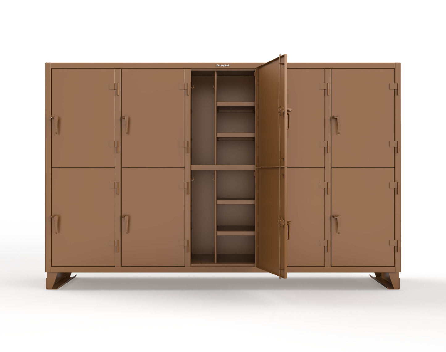 Extreme Duty 12 GA Double-Tier Locker with 10 Compartments, 20 Shelves, Coat Hooks - 122 in. W x 24in. D x 78 in. H - 106-24-2TPL-8025