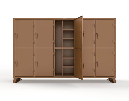 Extreme Duty 12 GA Double-Tier Locker with 10 Compartments, 20 Shelves, Coat Hooks - 122 in. W x 24in. D x 78 in. H - 106-24-2TPL-8025