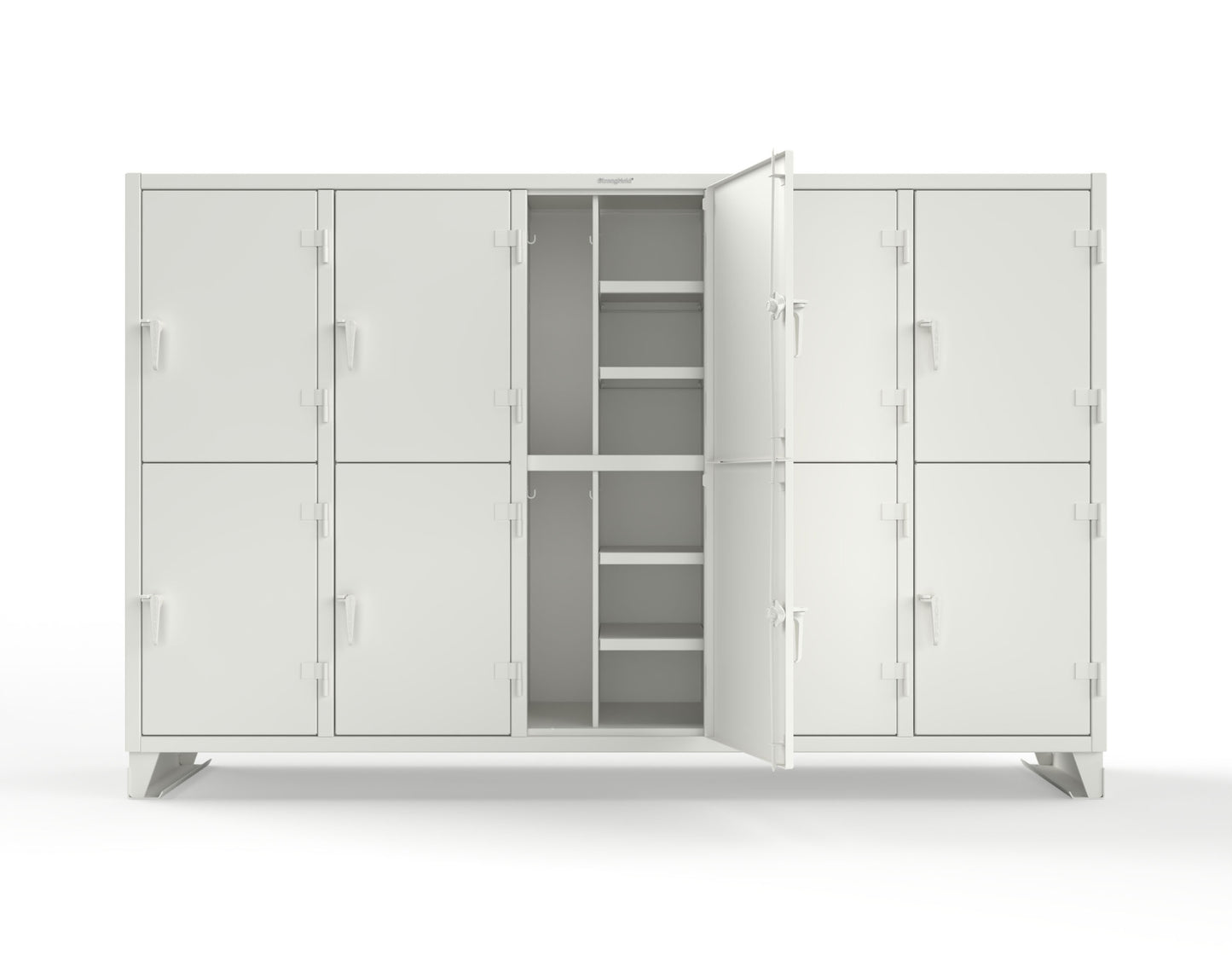 Extreme Duty 12 GA Double-Tier Locker with 10 Compartments, 20 Shelves, Coat Hooks - 122 in. W x 24in. D x 78 in. H - 106-24-2TPL-9003