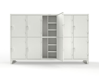 Extreme Duty 12 GA Double-Tier Locker with 10 Compartments, 20 Shelves, Coat Hooks - 122 in. W x 24in. D x 78 in. H - 106-24-2TPL-9003