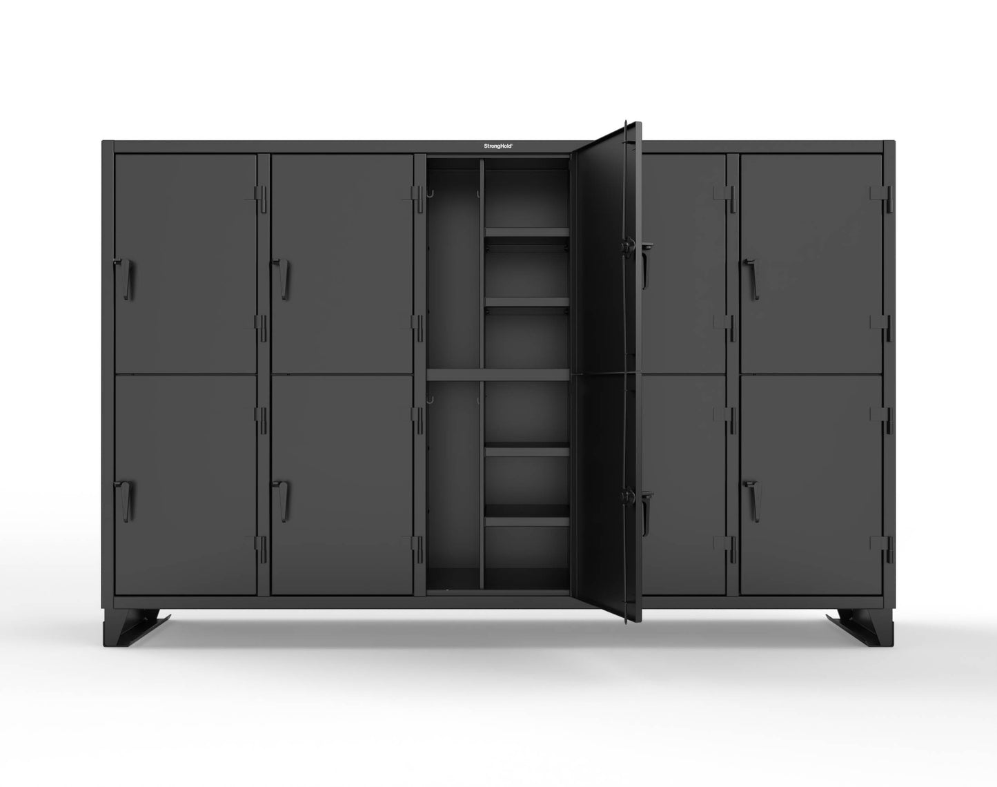 Extreme Duty 12 GA Double-Tier Locker with 10 Compartments, 20 Shelves, Coat Hooks - 122 in. W x 24in. D x 78 in. H - 106-24-2TPL-9005