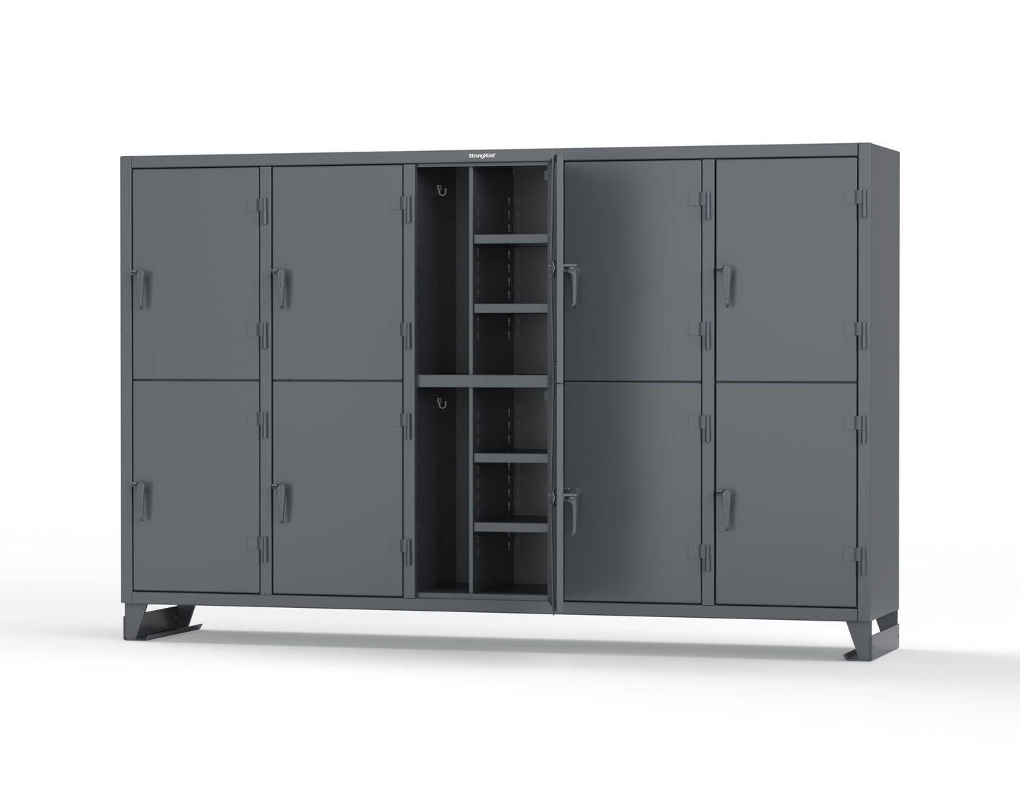 Extreme Duty 12 GA Double-Tier Locker with 10 Compartments, 20 Shelves, Coat Hooks - 122 in. W x 24in. D x 78 in. H - 106-24-2TPL-7024