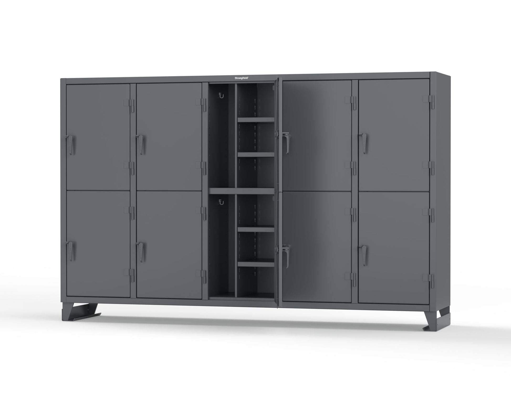 Extreme Duty 12 GA Double-Tier Locker with 10 Compartments, 20 Shelves, Coat Hooks - 122 in. W x 24in. D x 78 in. H - 106-24-2TPL-7024