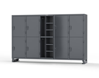 Extreme Duty 12 GA Double-Tier Locker with 10 Compartments, 20 Shelves, Coat Hooks - 122 in. W x 24in. D x 78 in. H - 106-24-2TPL-7024
