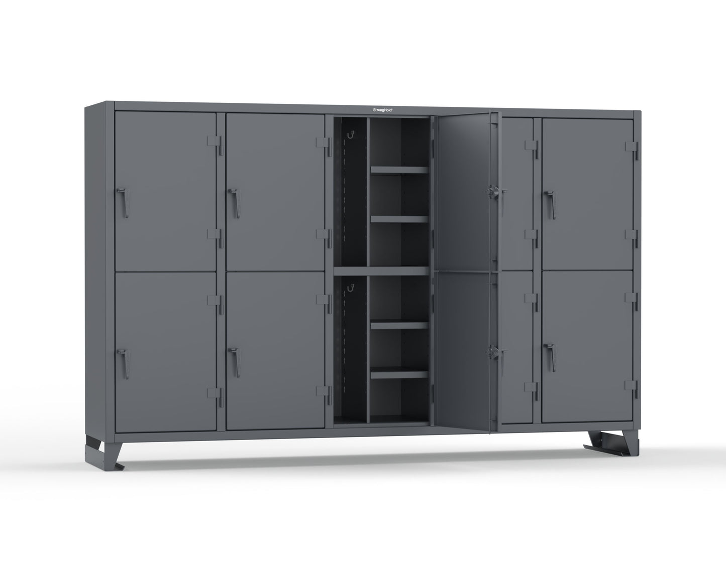Extreme Duty 12 GA Double-Tier Locker with 10 Compartments, 20 Shelves, Coat Hooks - 122 in. W x 24in. D x 78 in. H - 106-24-2TPL-7024
