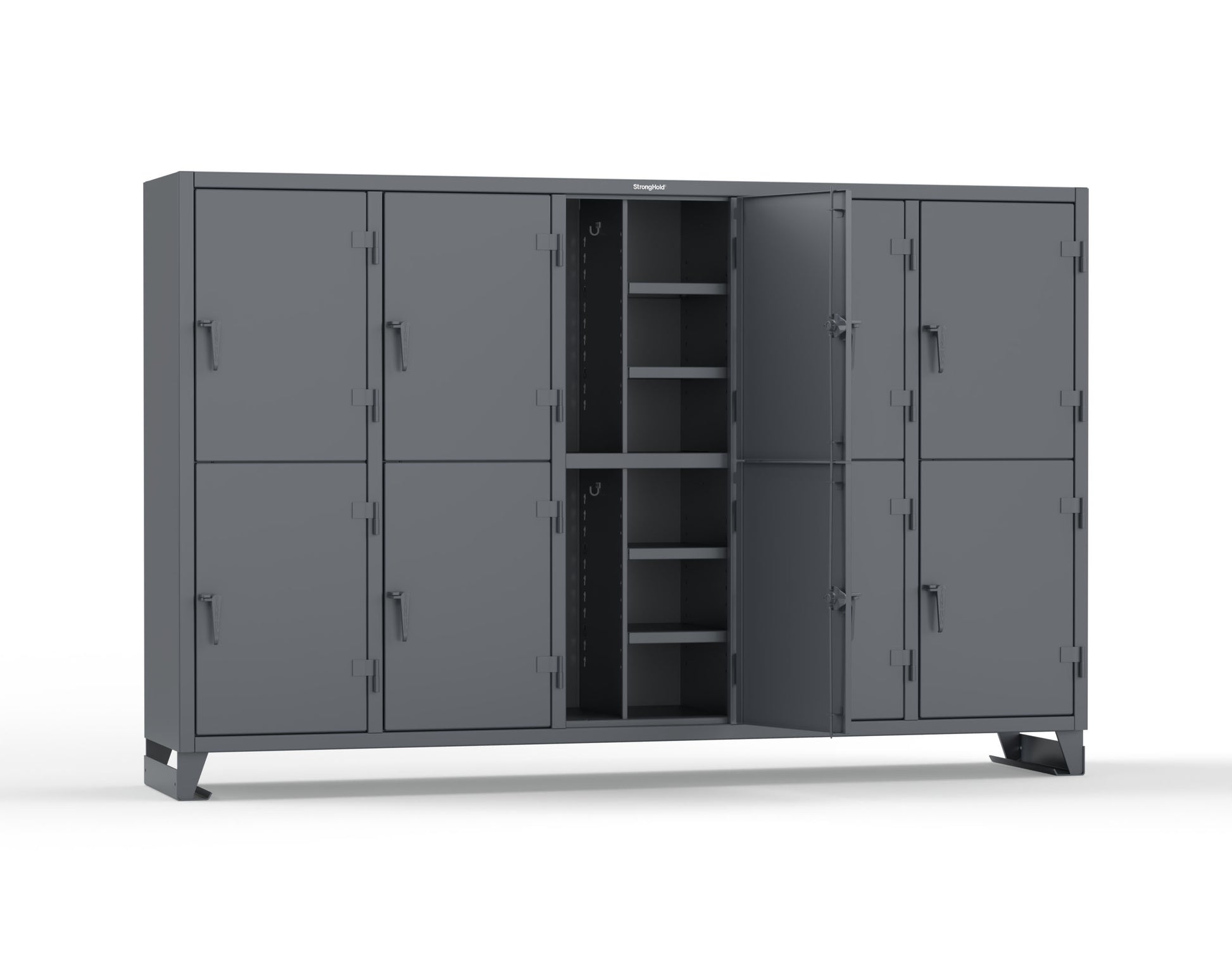 Extreme Duty 12 GA Double-Tier Locker with 10 Compartments, 20 Shelves, Coat Hooks - 122 in. W x 24in. D x 78 in. H - 106-24-2TPL-7024