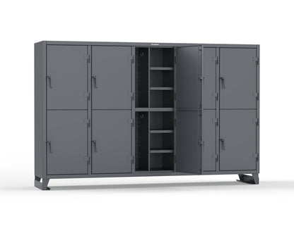 Extreme Duty 12 GA Double-Tier Locker with 10 Compartments, 20 Shelves, Coat Hooks - 122 in. W x 24in. D x 78 in. H - 106-24-2TPL-7024