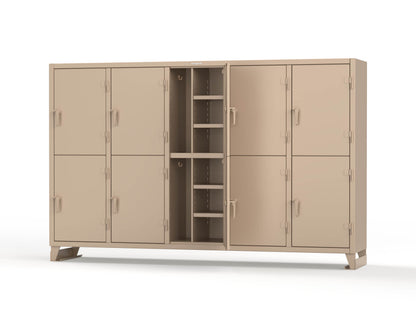 Extreme Duty 12 GA Double-Tier Locker with 10 Compartments, 20 Shelves, Coat Hooks - 122 in. W x 24in. D x 78 in. H - 106-24-2TPL-1019