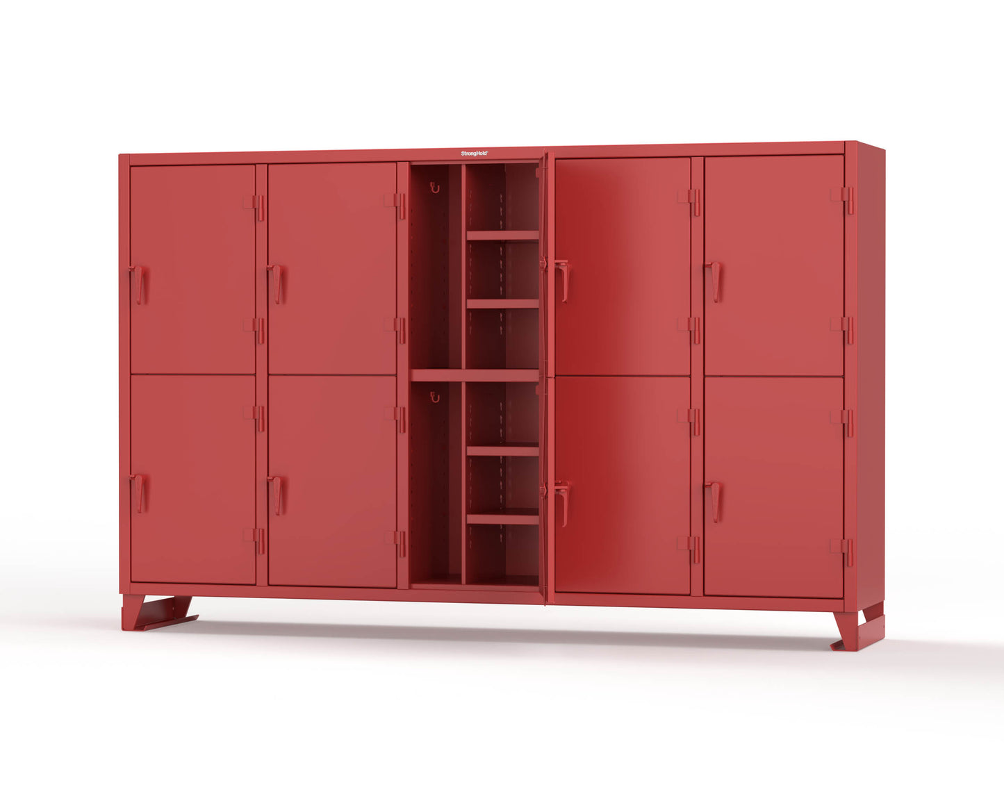 Extreme Duty 12 GA Double-Tier Locker with 10 Compartments, 20 Shelves, Coat Hooks - 122 in. W x 24in. D x 78 in. H - 106-24-2TPL-3001