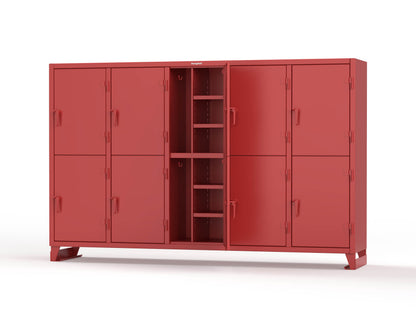 Extreme Duty 12 GA Double-Tier Locker with 10 Compartments, 20 Shelves, Coat Hooks - 122 in. W x 24in. D x 78 in. H - 106-24-2TPL-3001